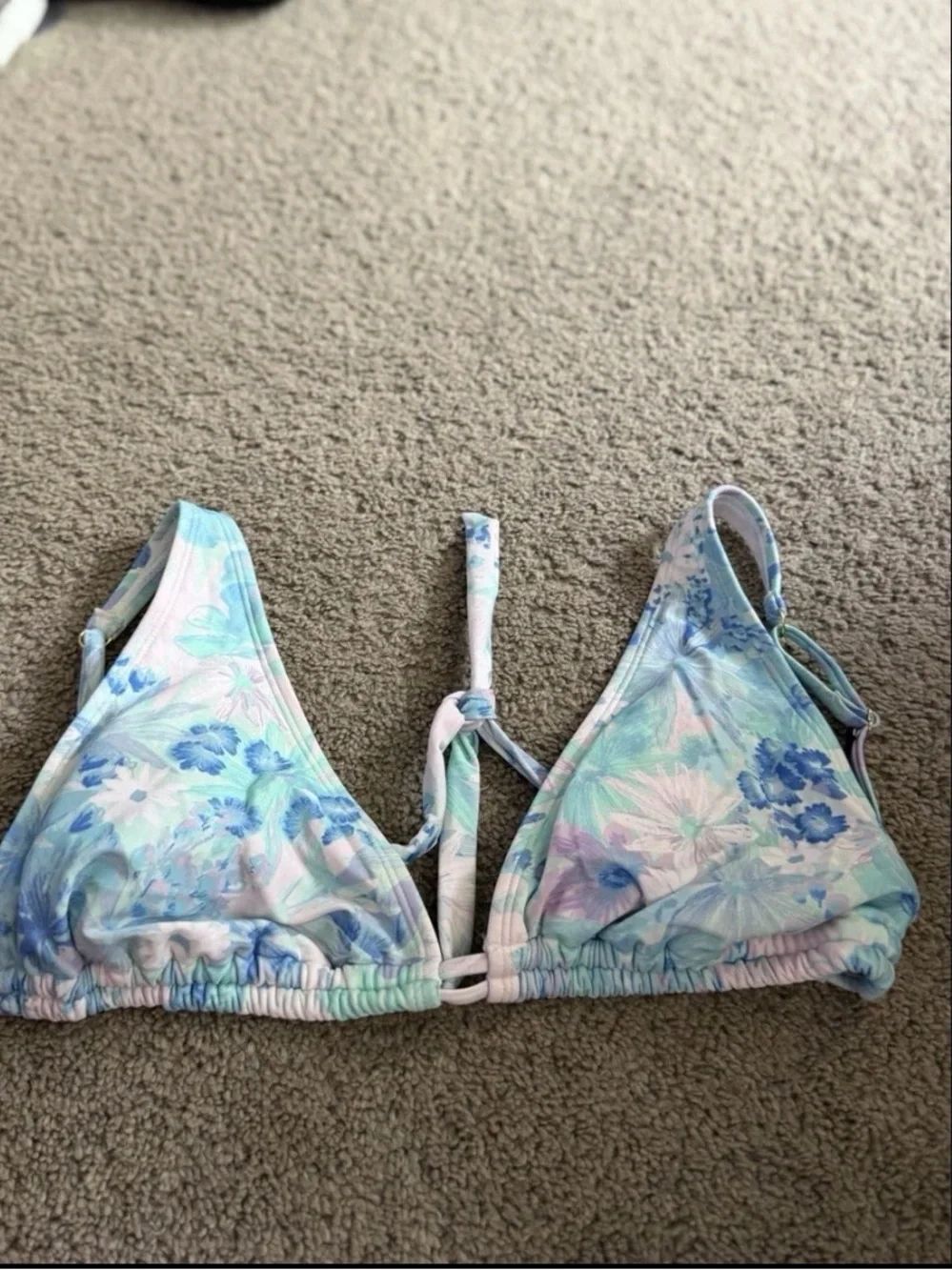Shade & Shore Blue Purple Floral Bikini Swimsuit Top NWOT Size L